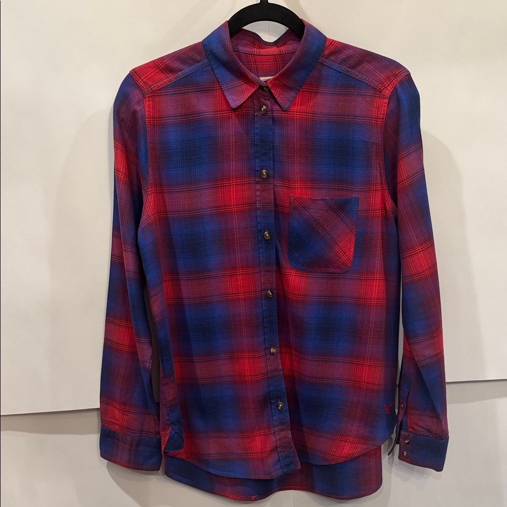 American Eagle Outfitters Vibrant Red and Blue Plaid Shirt